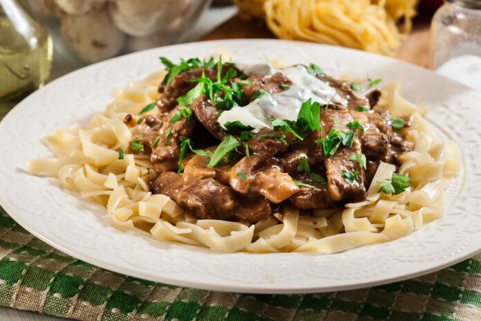 Homemade Beef Stroganoff with Mushrooms and Cognac